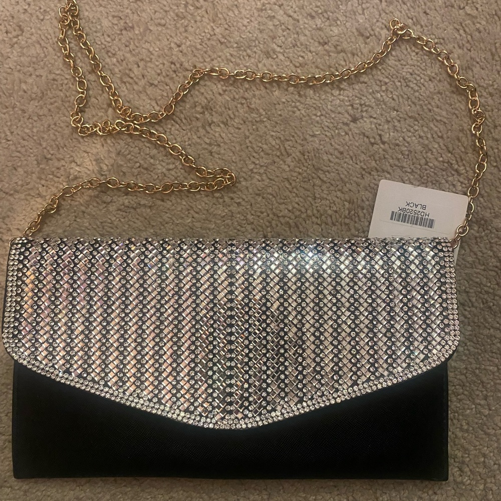 Elegant Black Evening Clutch with Rhinestone Flap